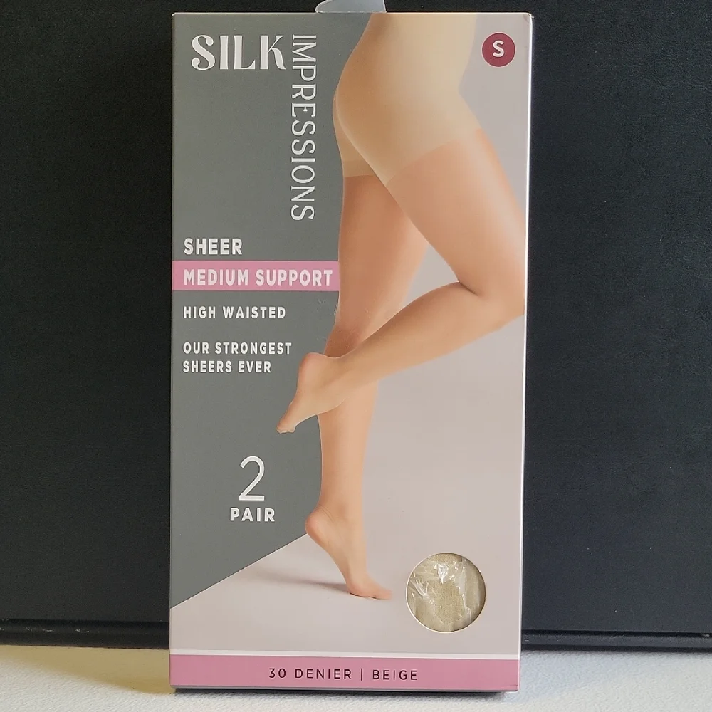 Impressions Sheer Medium Support High-Waisted Tights in Beige - 2 Pair. O6
